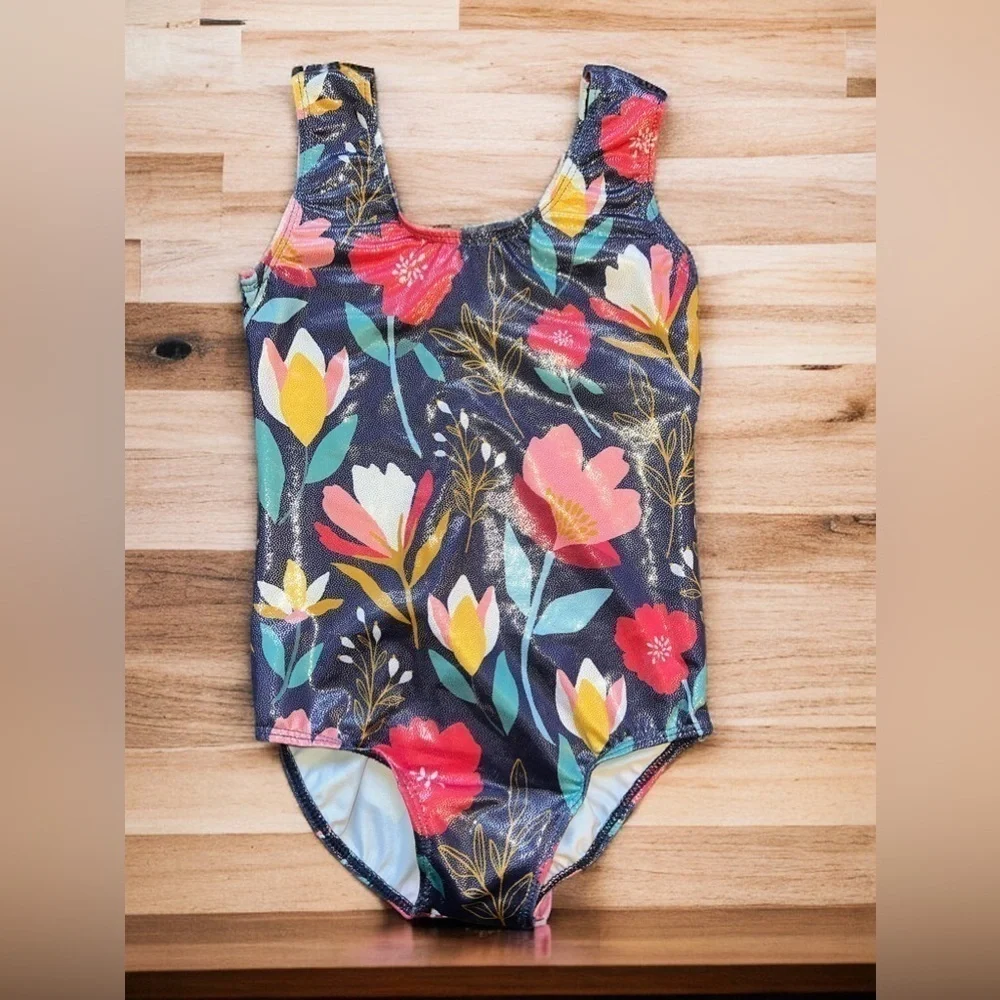 Girls leotard multicolored floral print size 140